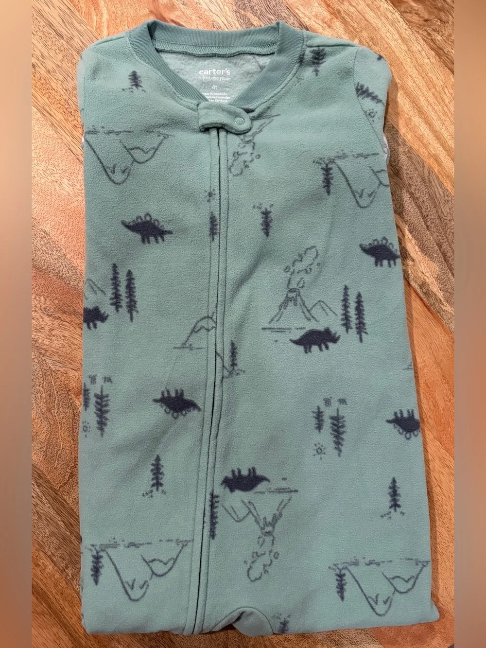 Carter's Green Fleece Dino Zip Footie Pajamas